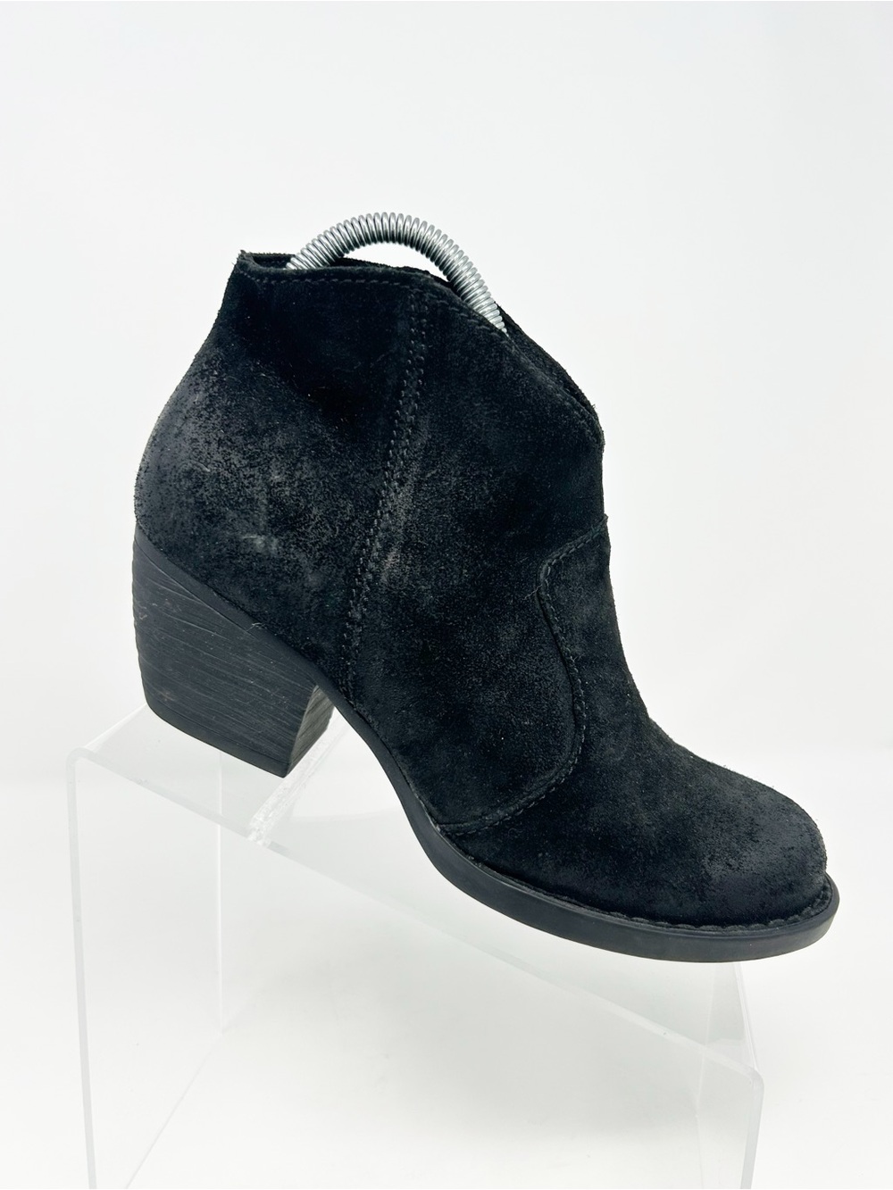 Born Womens Black Ankle Booties Side Zip Western Block Heel Round Toe Size 8.5